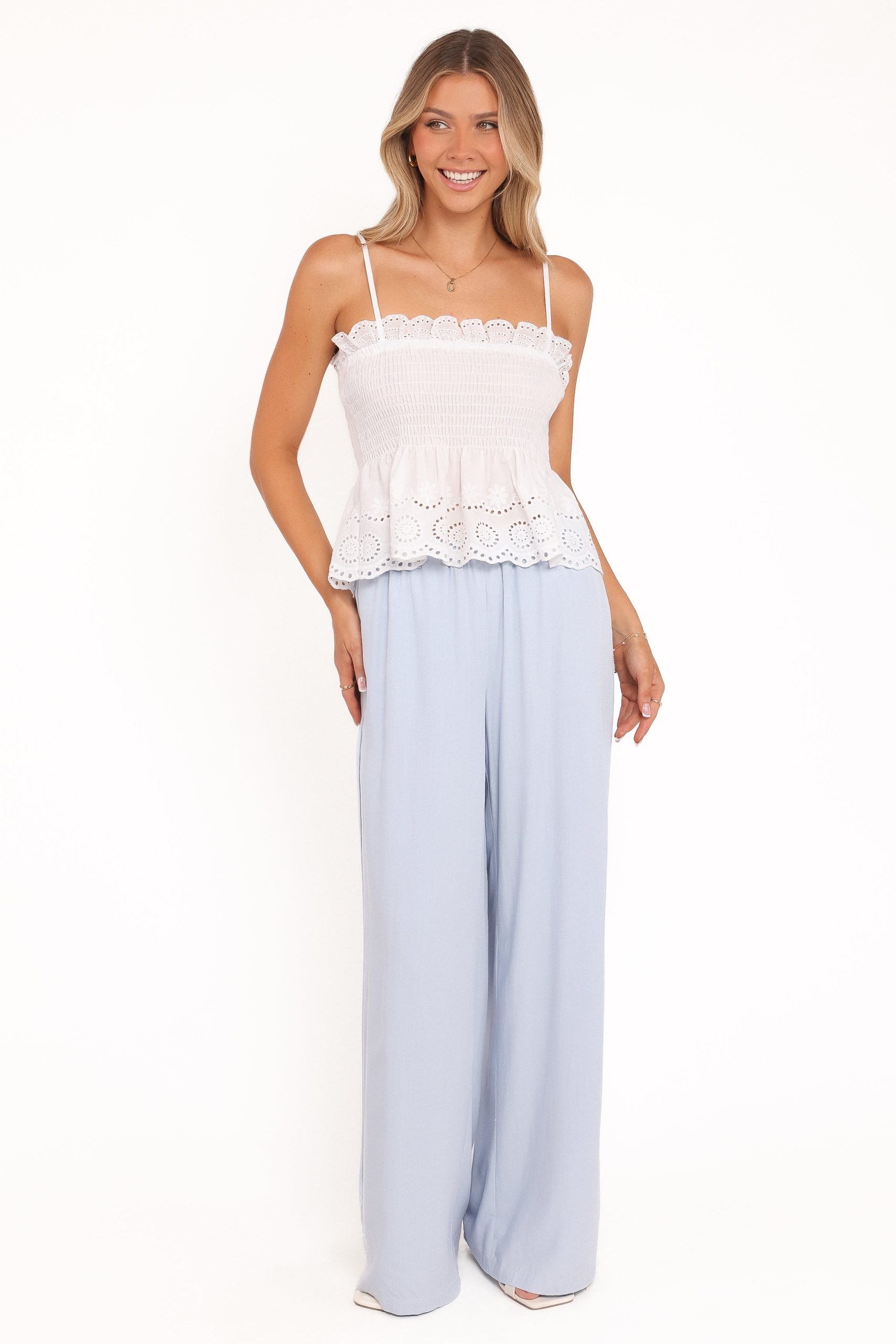 Gretal Smocked Eyelet Top - White - Image 6