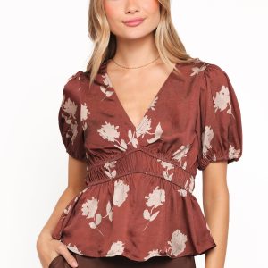 Griffin Peplum Blouse - Brown Floral