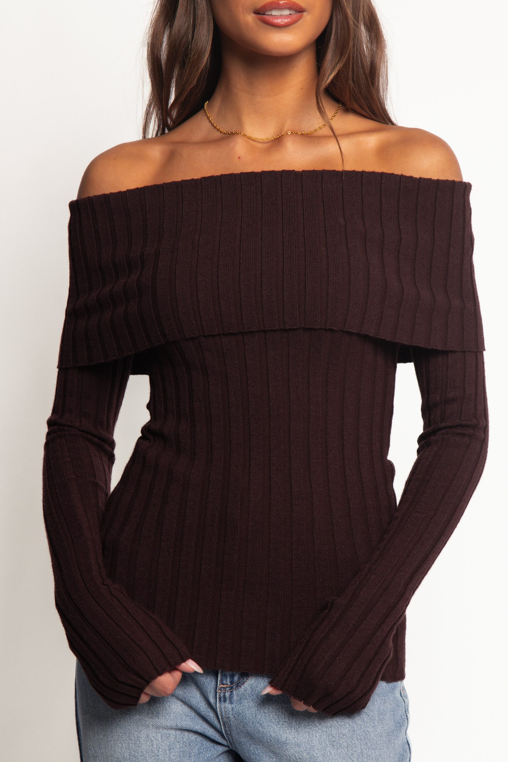 Inora Off Shoulder Knit Top - Chocolate - Image 6