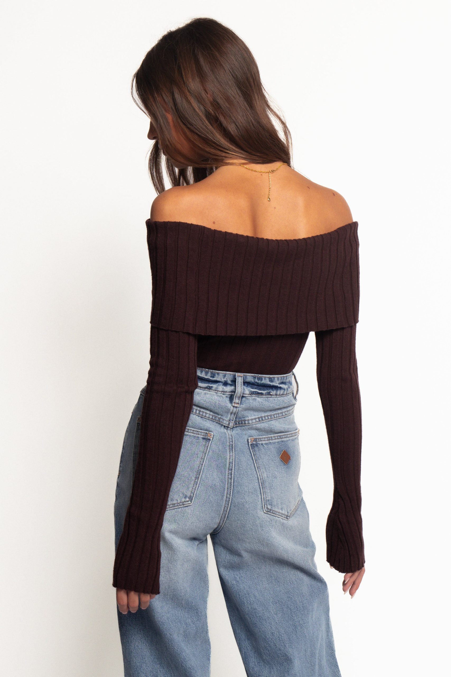 Inora Off Shoulder Knit Top - Chocolate - Image 4