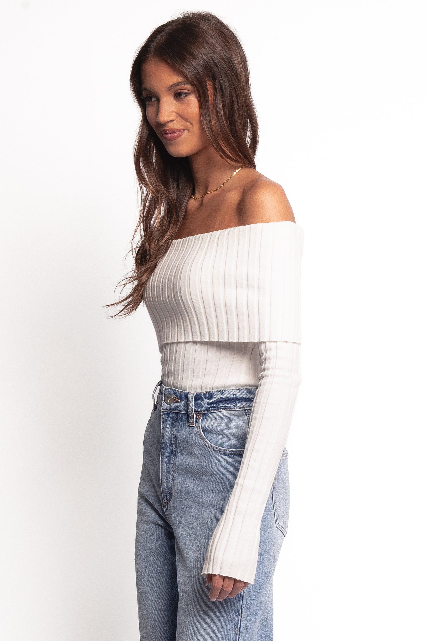 Inora Off Shoulder Knit Top - White - Image 4