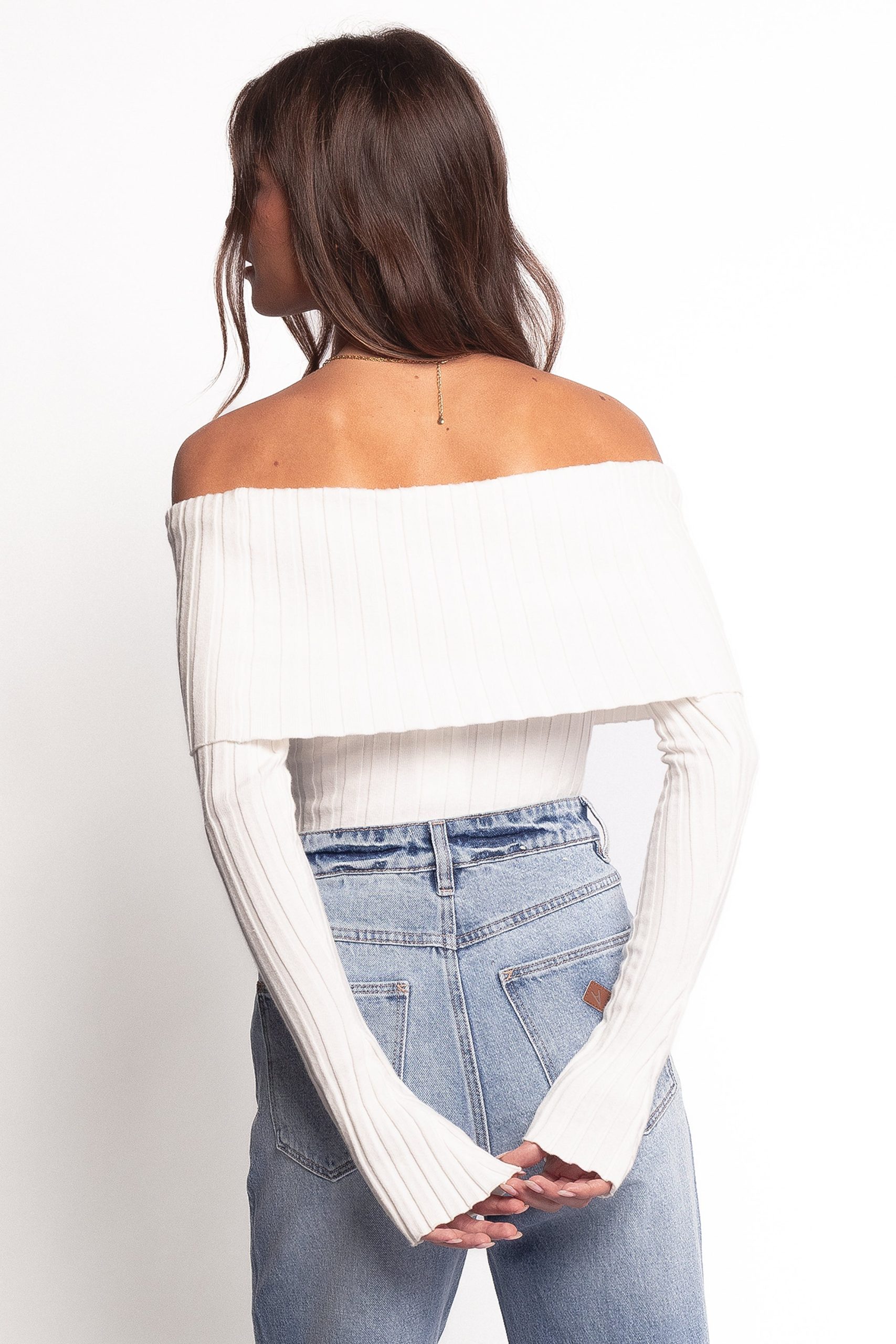 Inora Off Shoulder Knit Top - White - Image 5