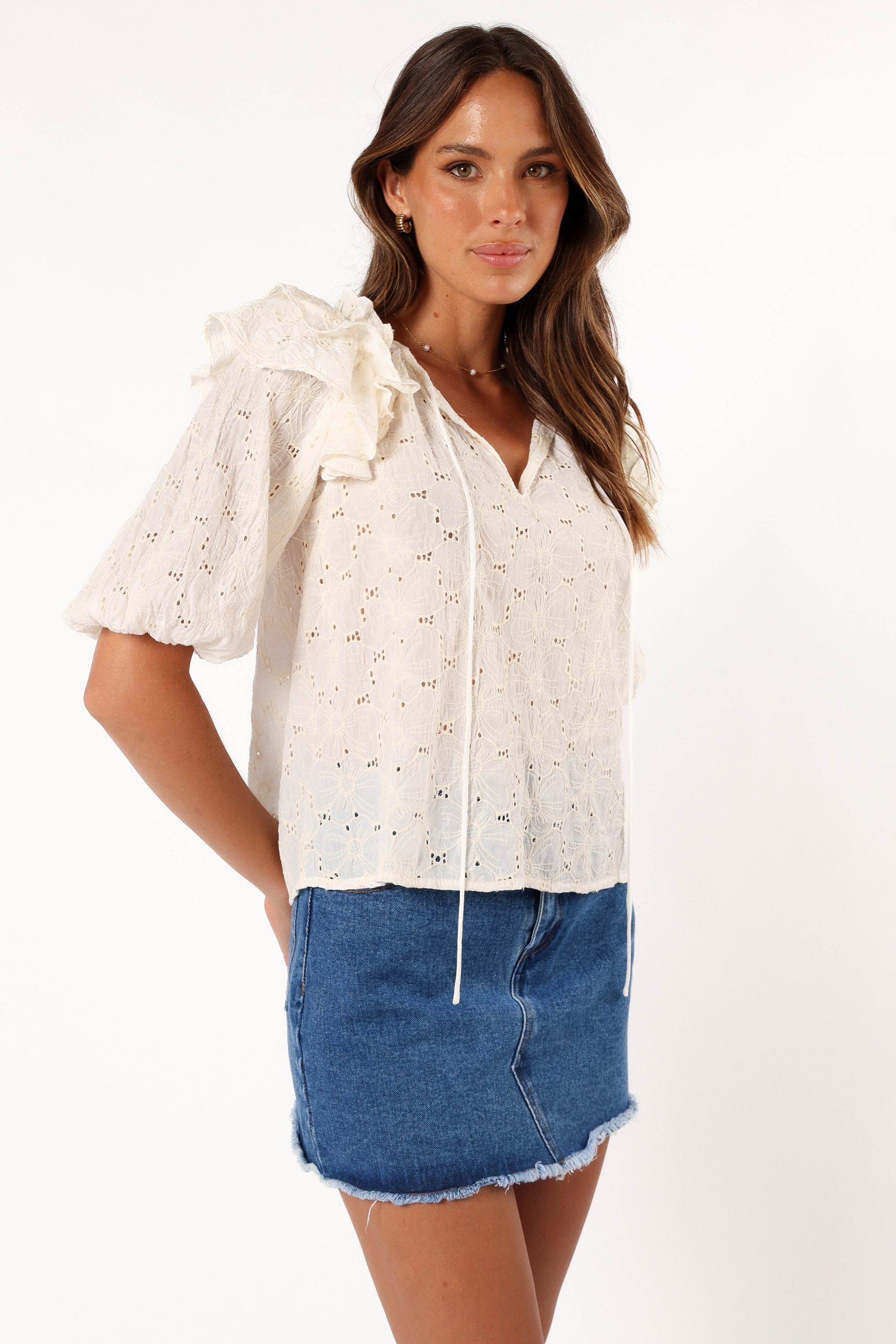 Iris Ruffled Top - Cream - Image 4