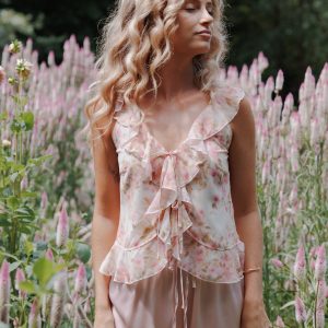 Ismena Tie Front Top - Blurred Pink Floral