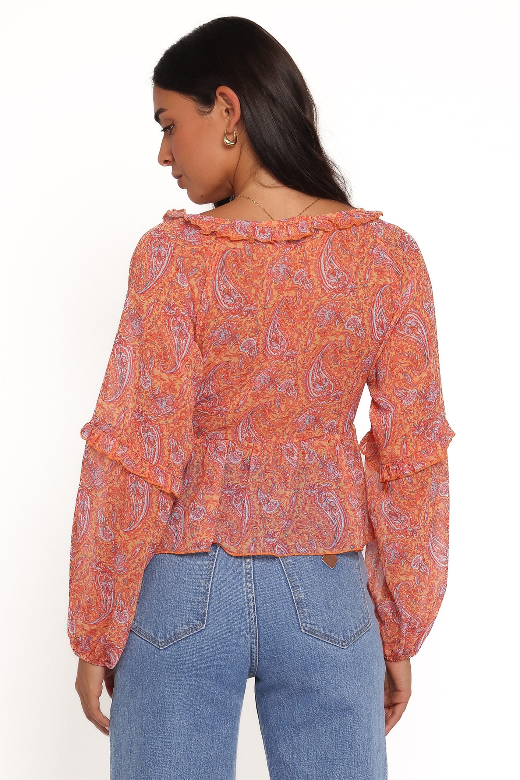 Isolt Tie Front Top - Orange Paisley - Image 4