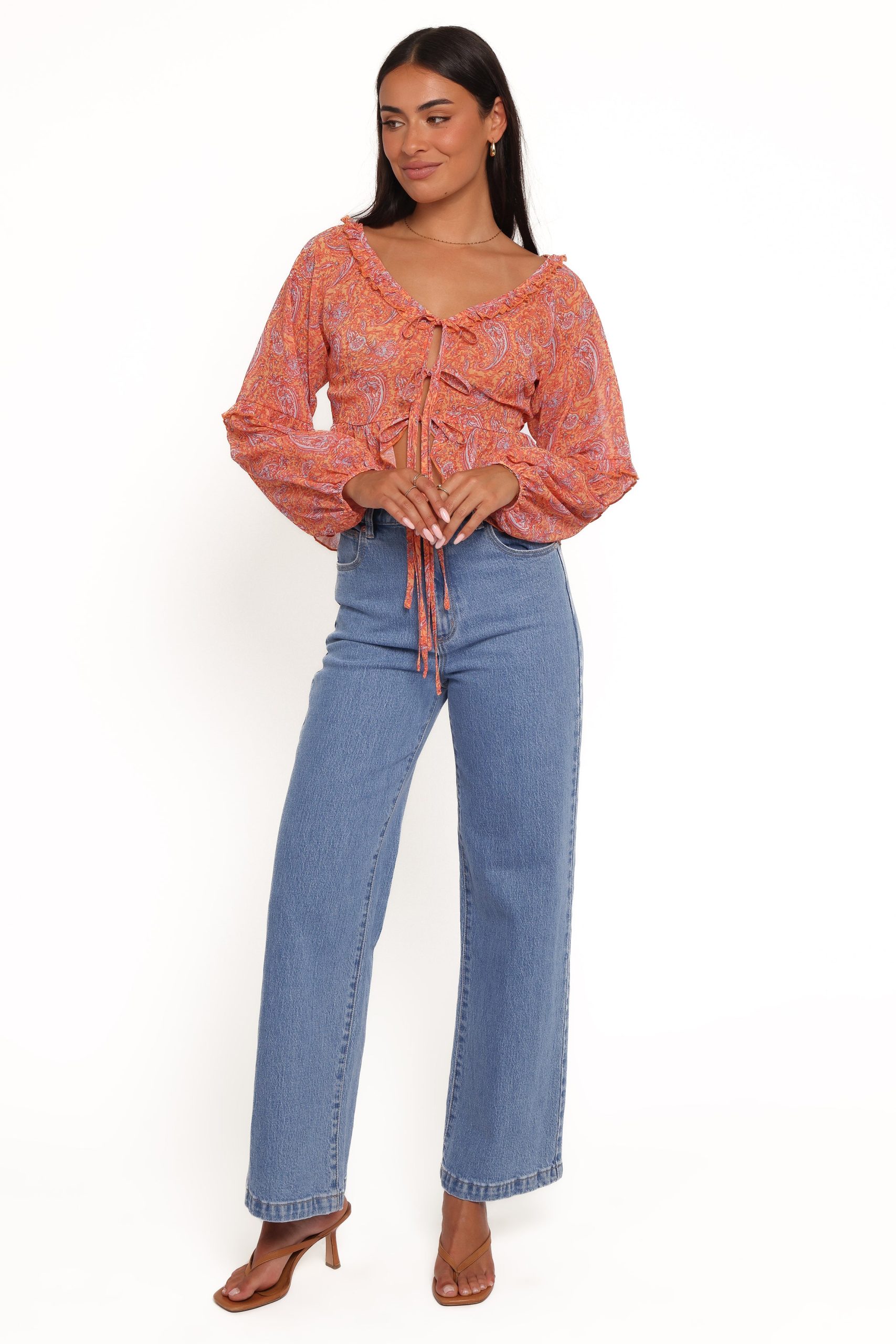 Isolt Tie Front Top - Orange Paisley - Image 5