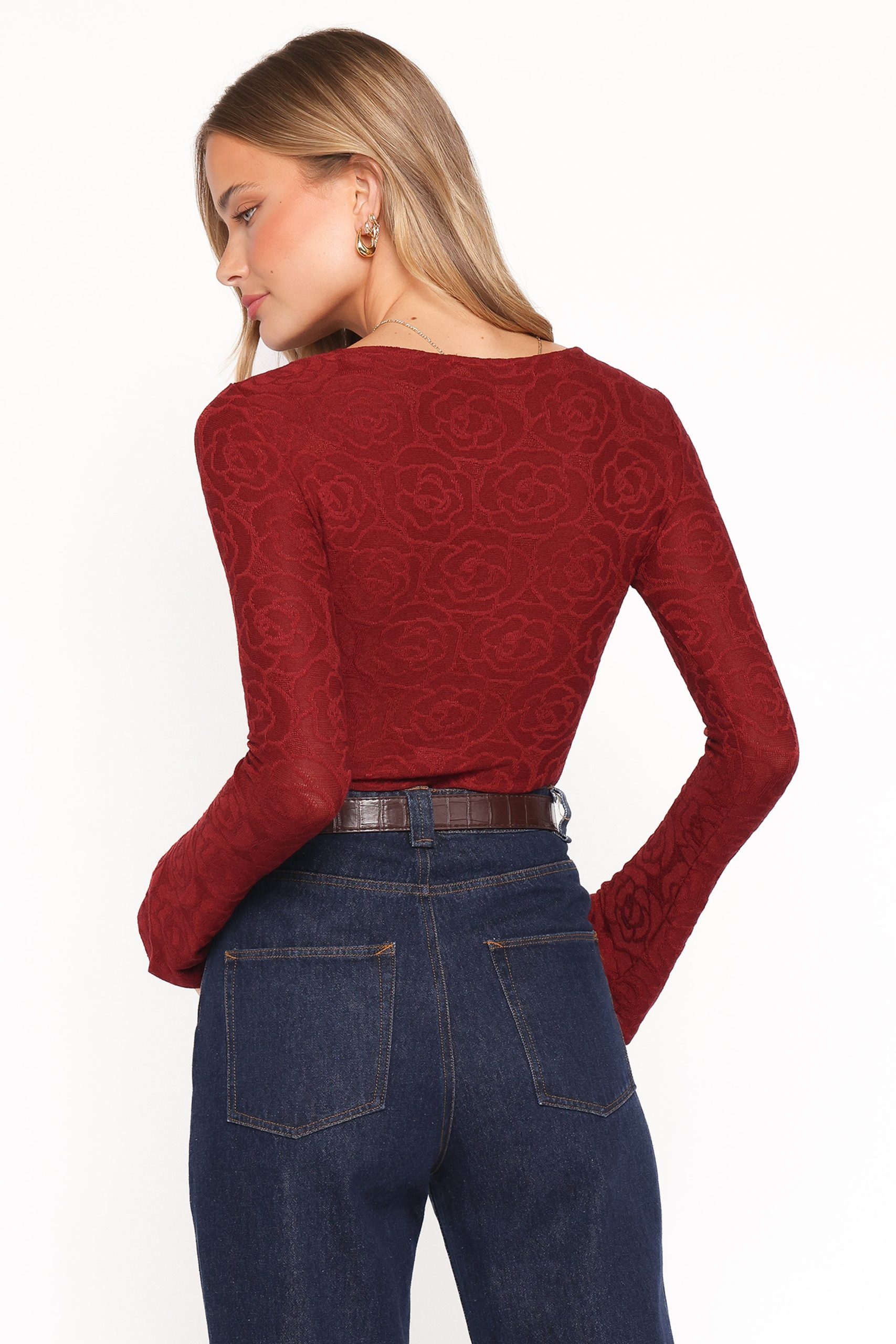 Jasmine Long Sleeve Lace Top - Red - Image 4