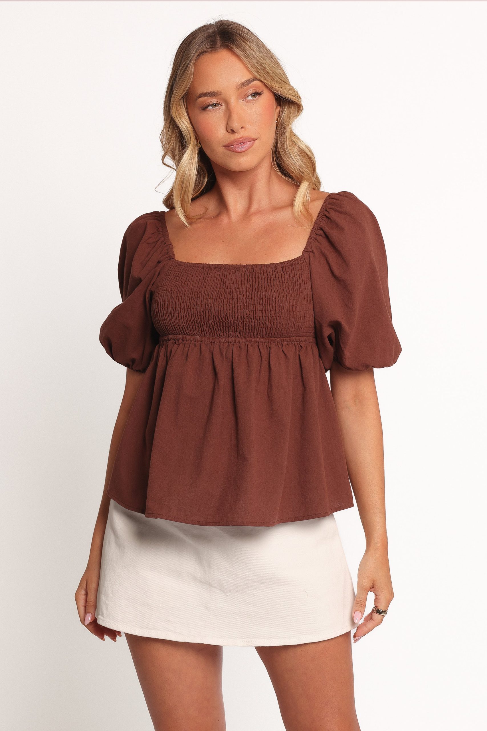 Jemima Puff Sleeve Top - Chocolate - Image 2