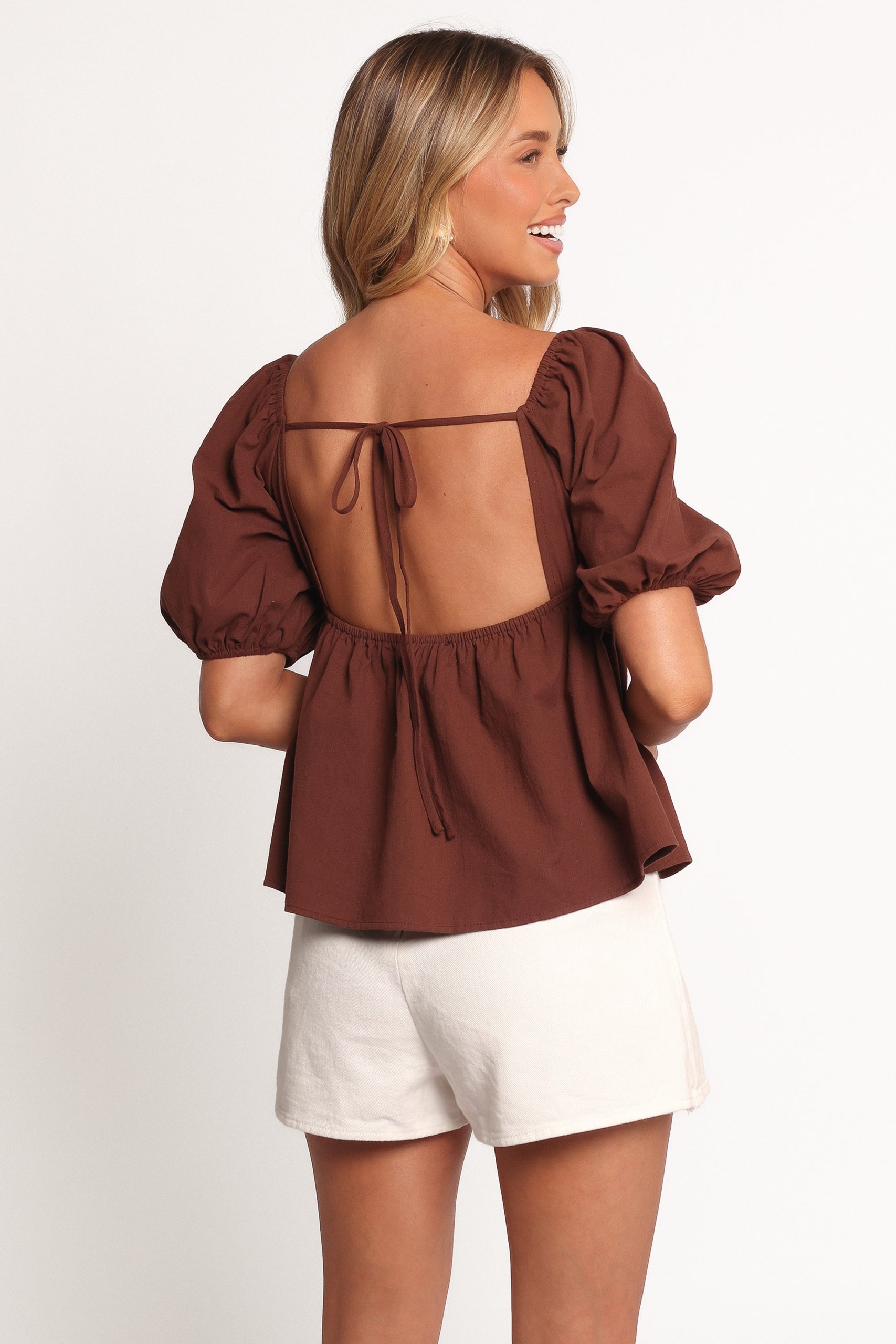 Jemima Puff Sleeve Top - Chocolate - Image 4