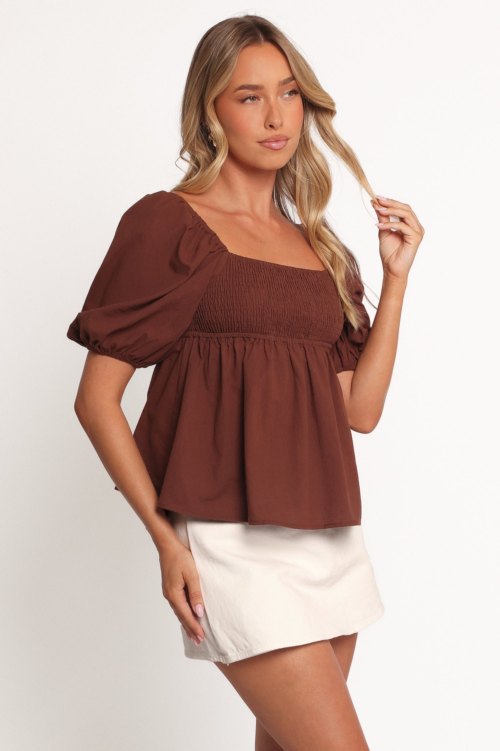 Jemima Puff Sleeve Top - Chocolate - Image 5