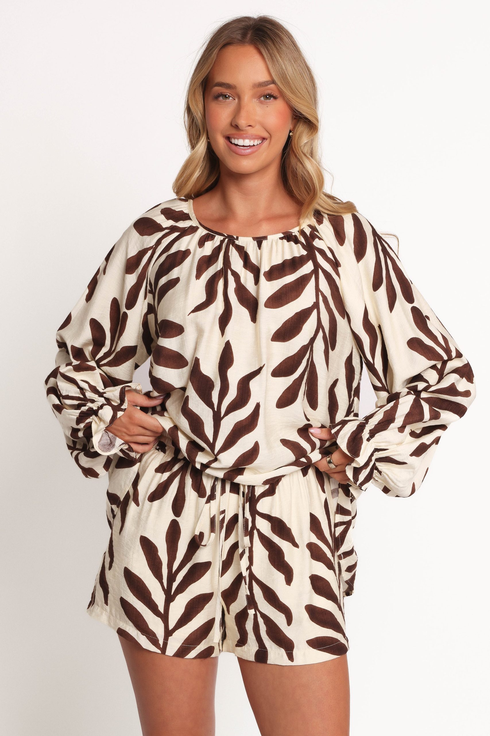 July Long Sleeve Smock Top - Brown Palm - Image 9