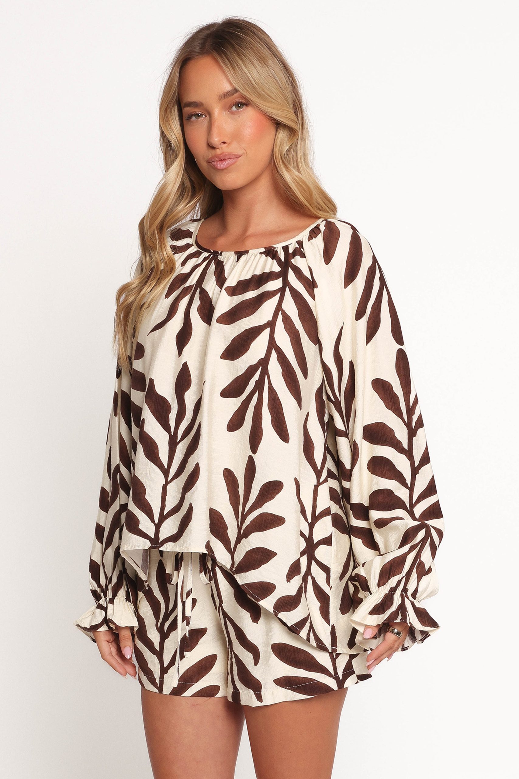July Long Sleeve Smock Top - Brown Palm - Image 4
