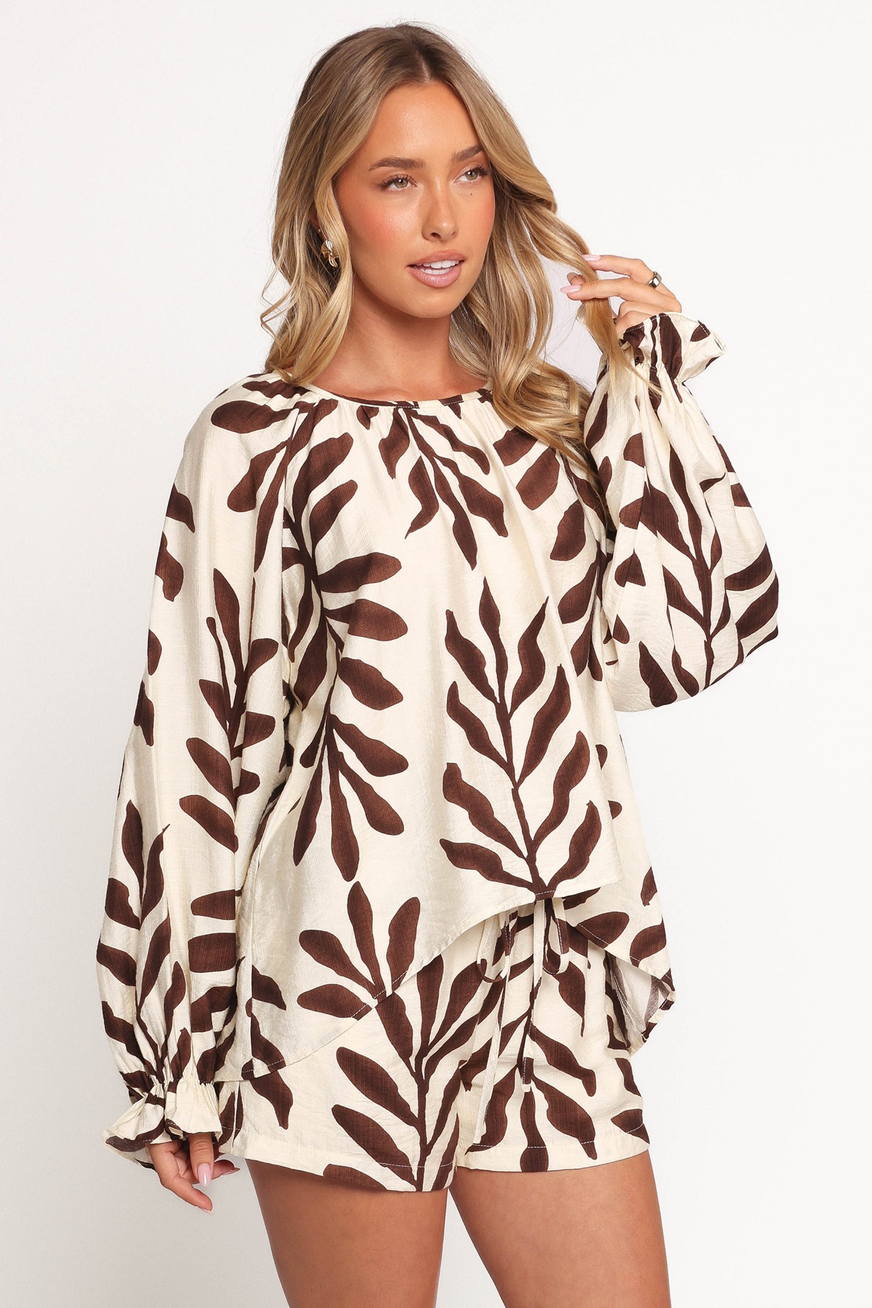 July Long Sleeve Smock Top - Brown Palm - Image 6