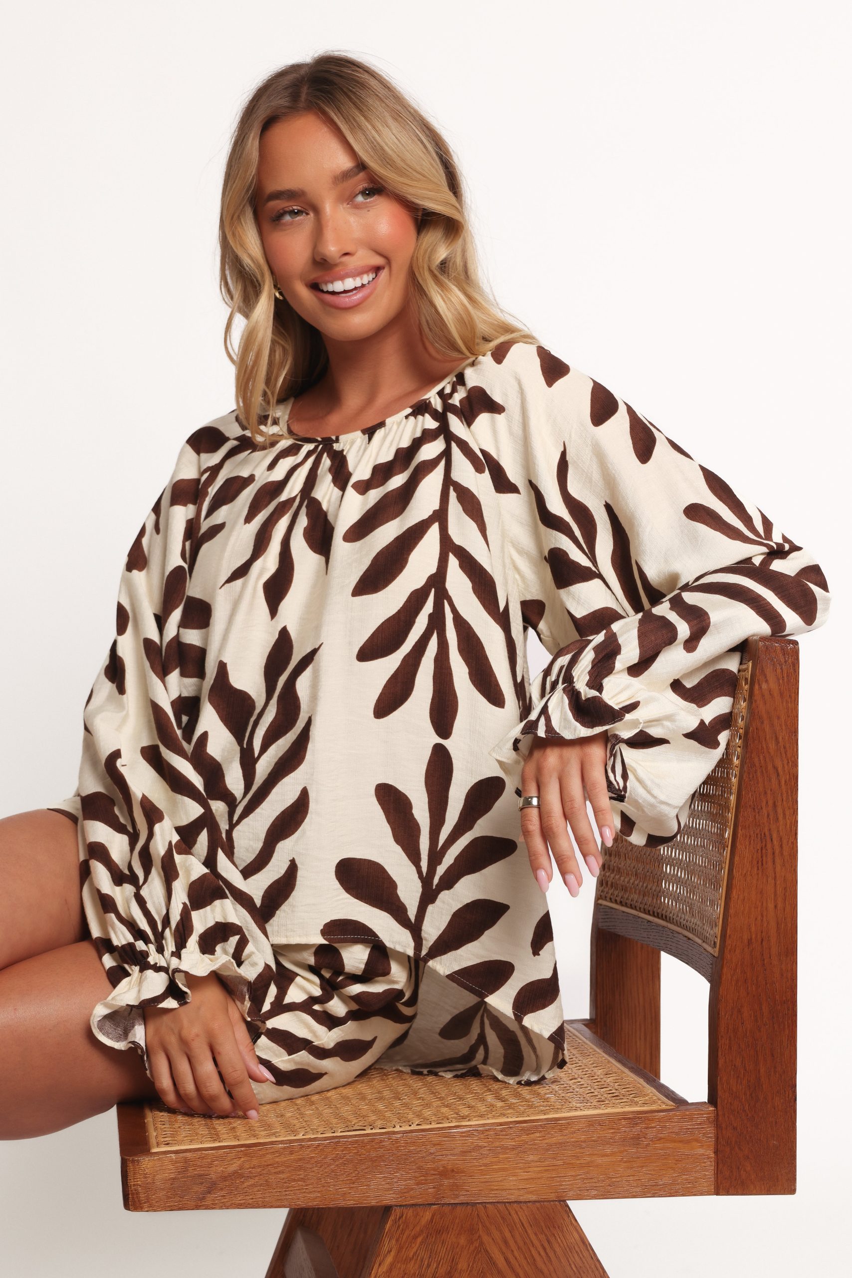 July Long Sleeve Smock Top - Brown Palm - Image 2