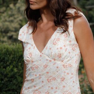 Kedra Tie Shoulder Top - Peach Ditsy Floral