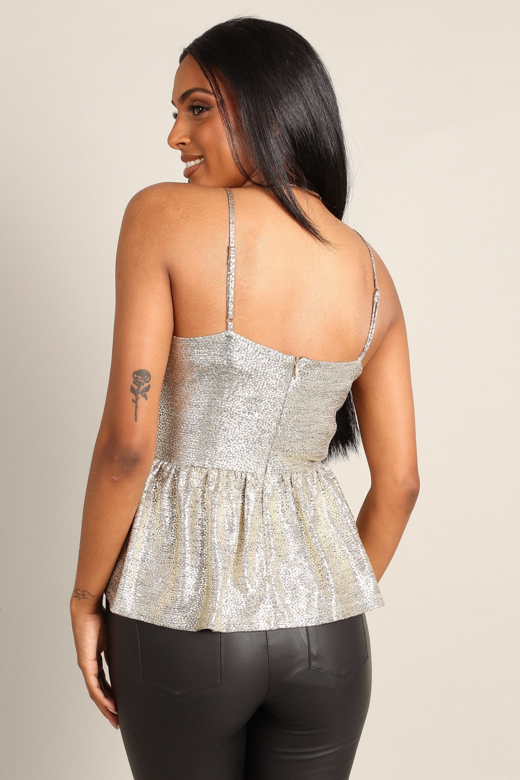 Keleigh Sequin V Neck Top - Champagne - Image 4