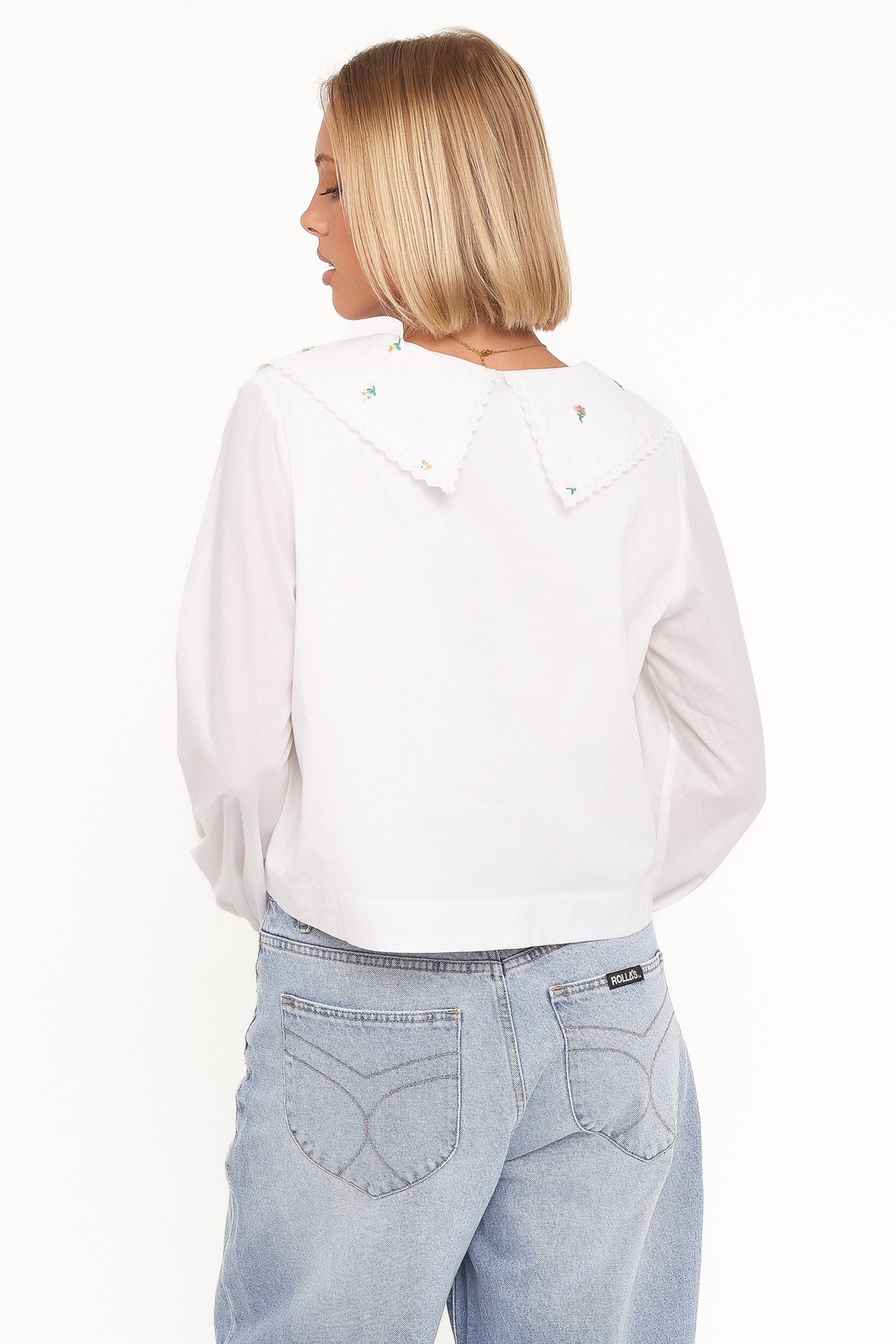 Kenna Embroidered Long Sleeve Top - White Floral - Image 5