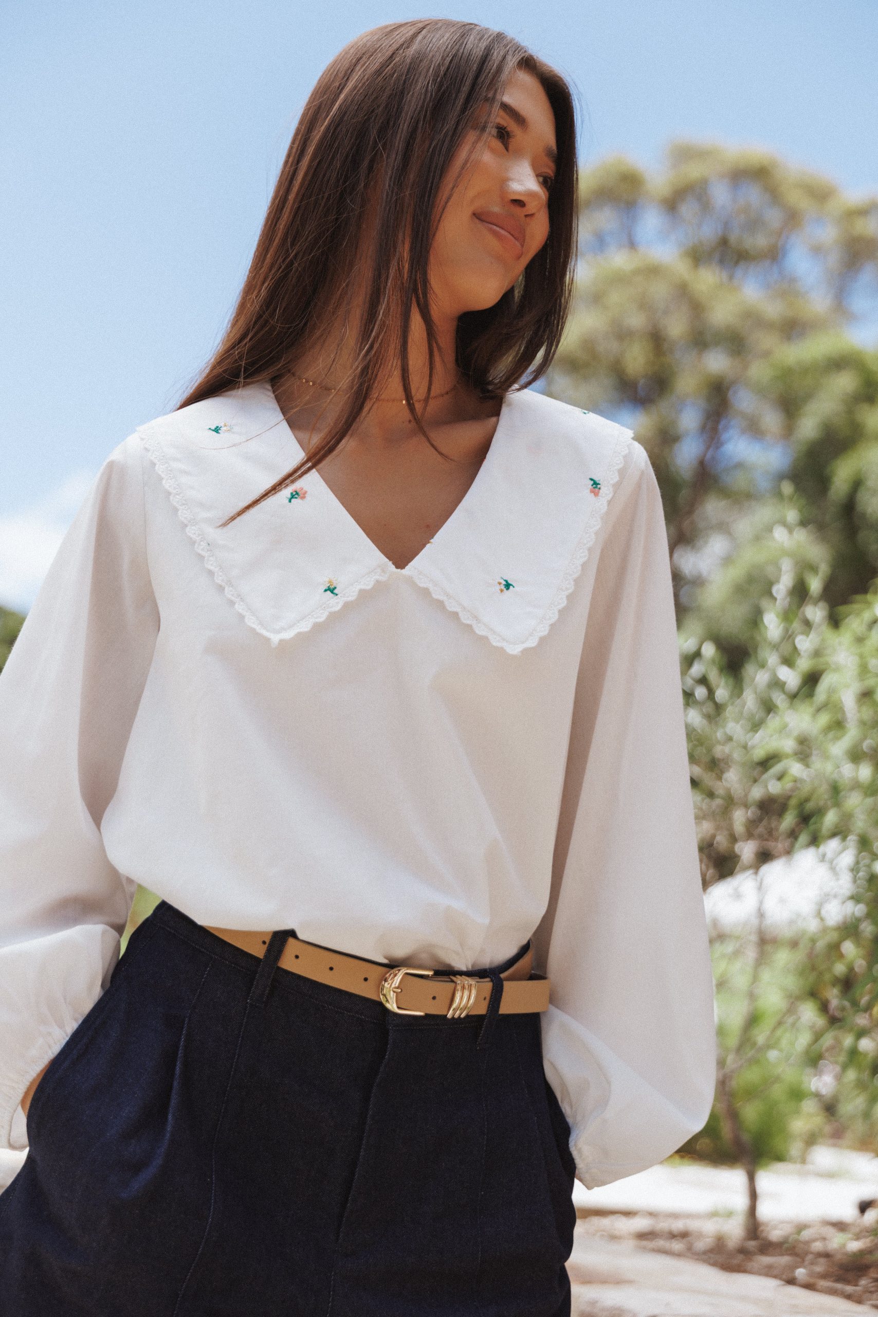 Kenna Embroidered Long Sleeve Top - White Floral - Image 8