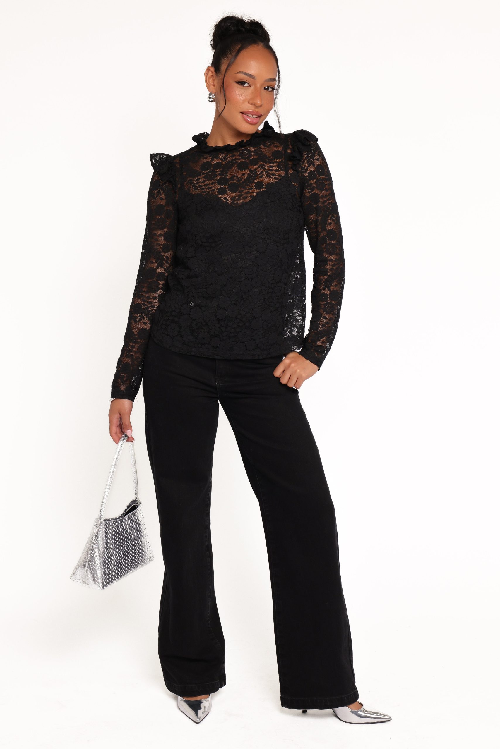 Lettie Lace Ruffle Top - Black - Image 6