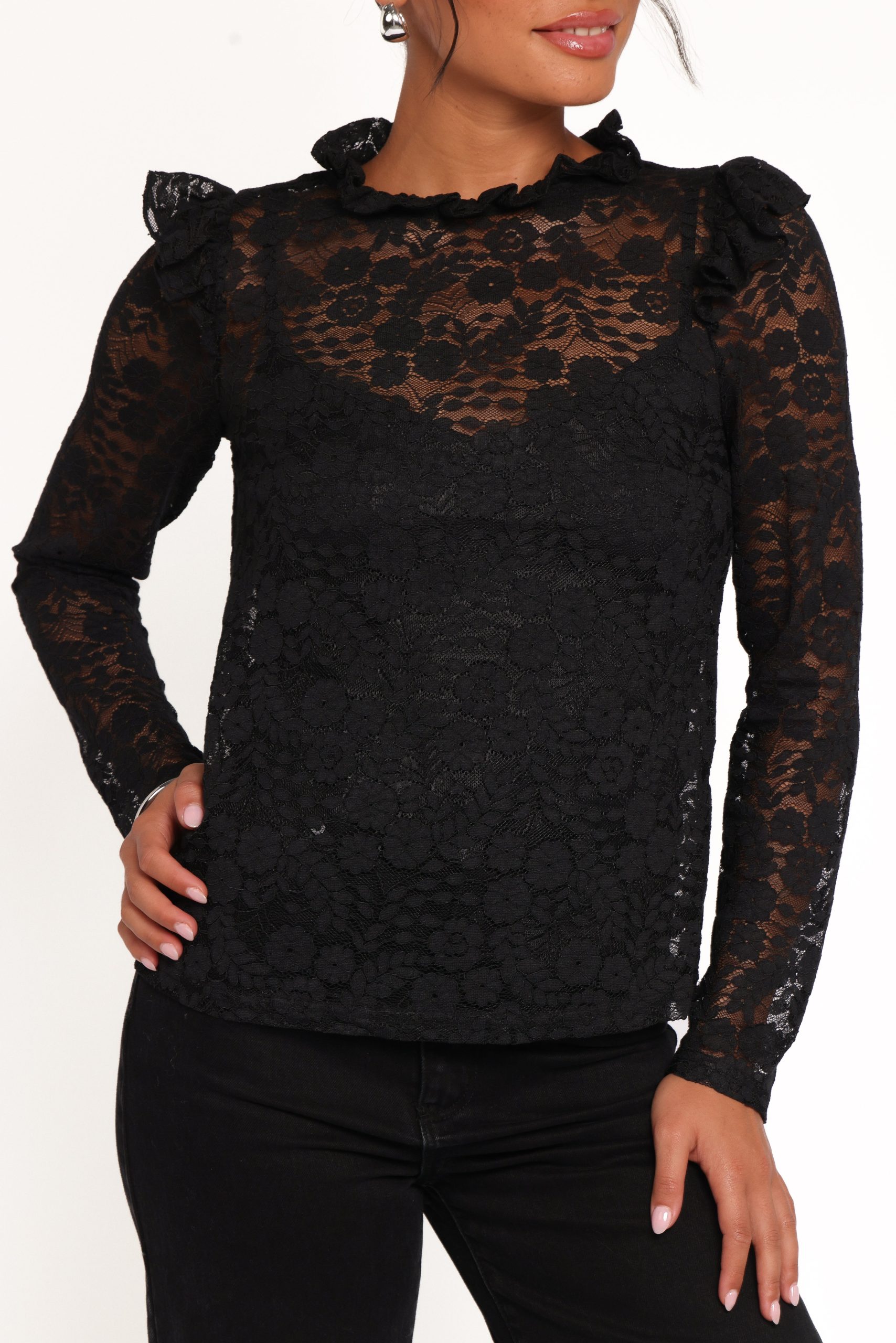 Lettie Lace Ruffle Top - Black - Image 2