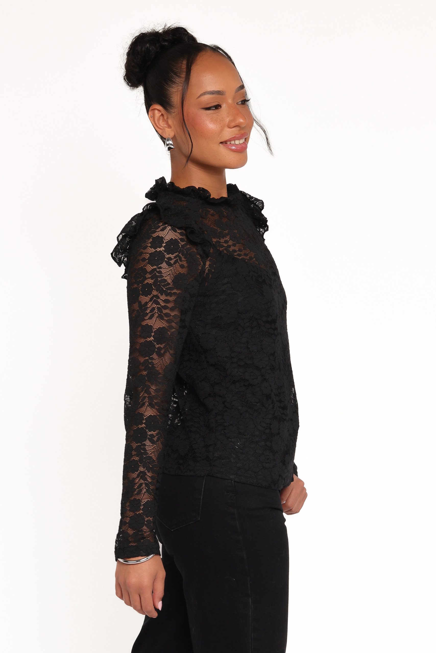 Lettie Lace Ruffle Top - Black - Image 4