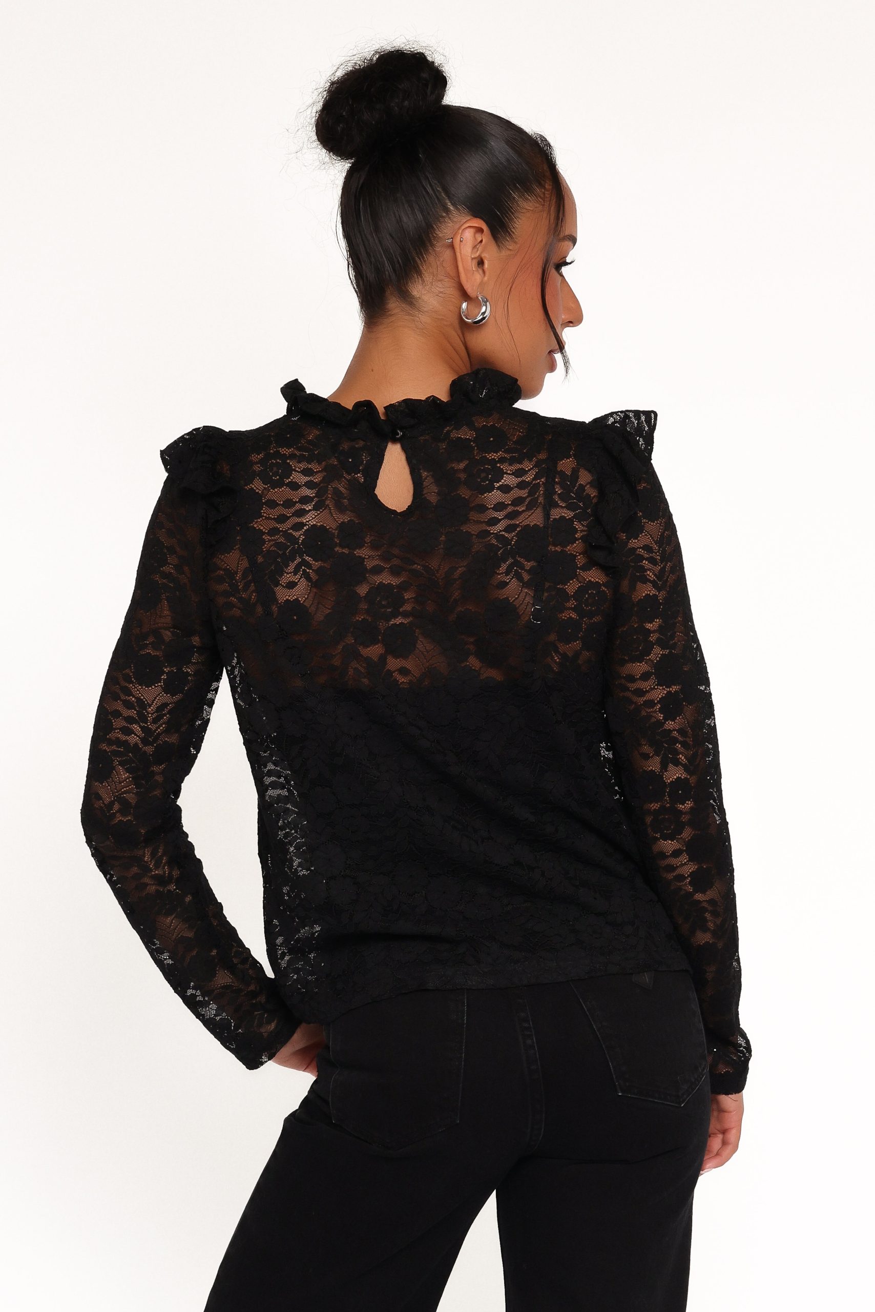 Lettie Lace Ruffle Top - Black - Image 3