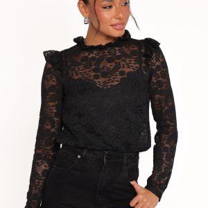 Lettie Lace Ruffle Top - Black