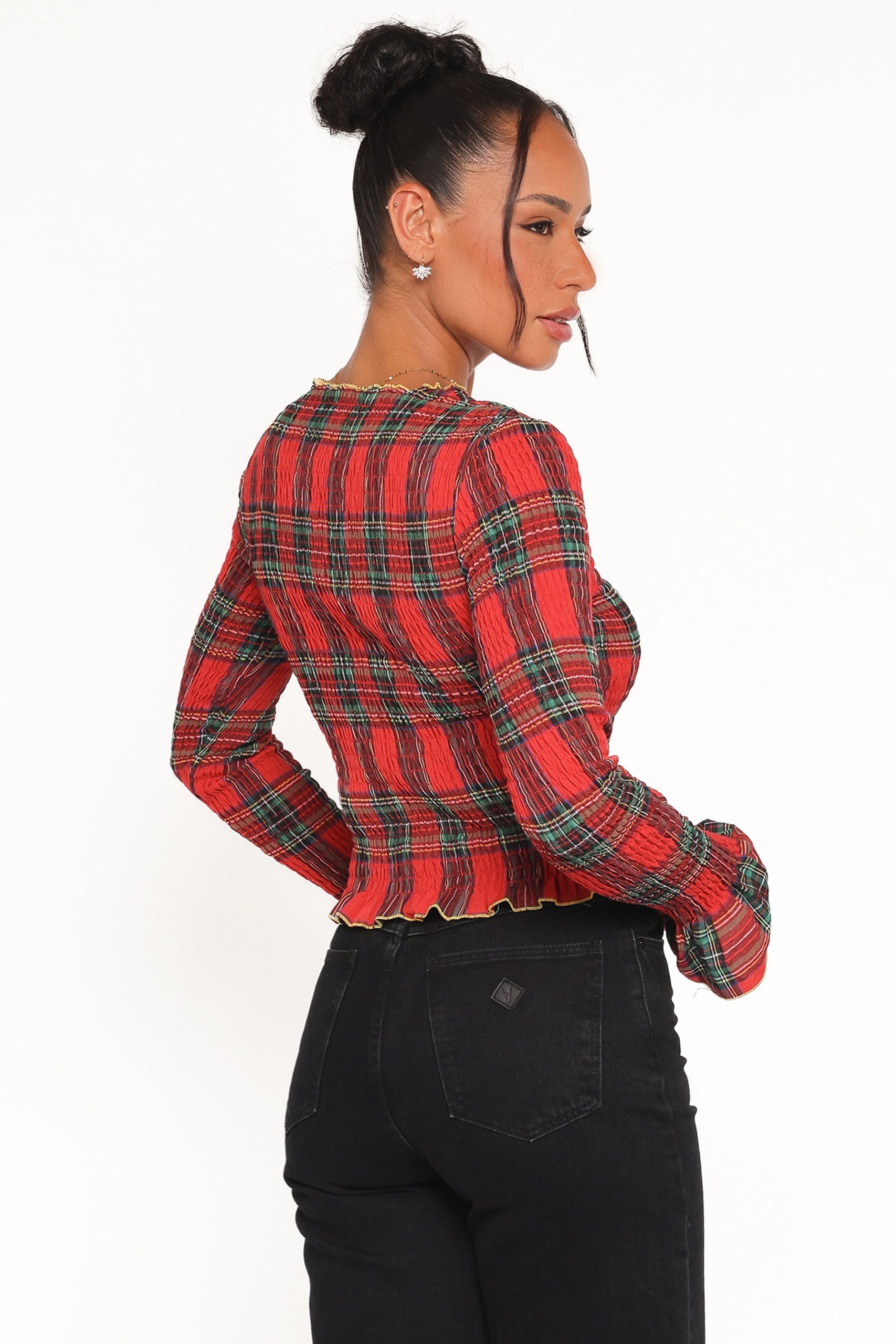 Lillee Ruched Top - Red Plaid - Image 5