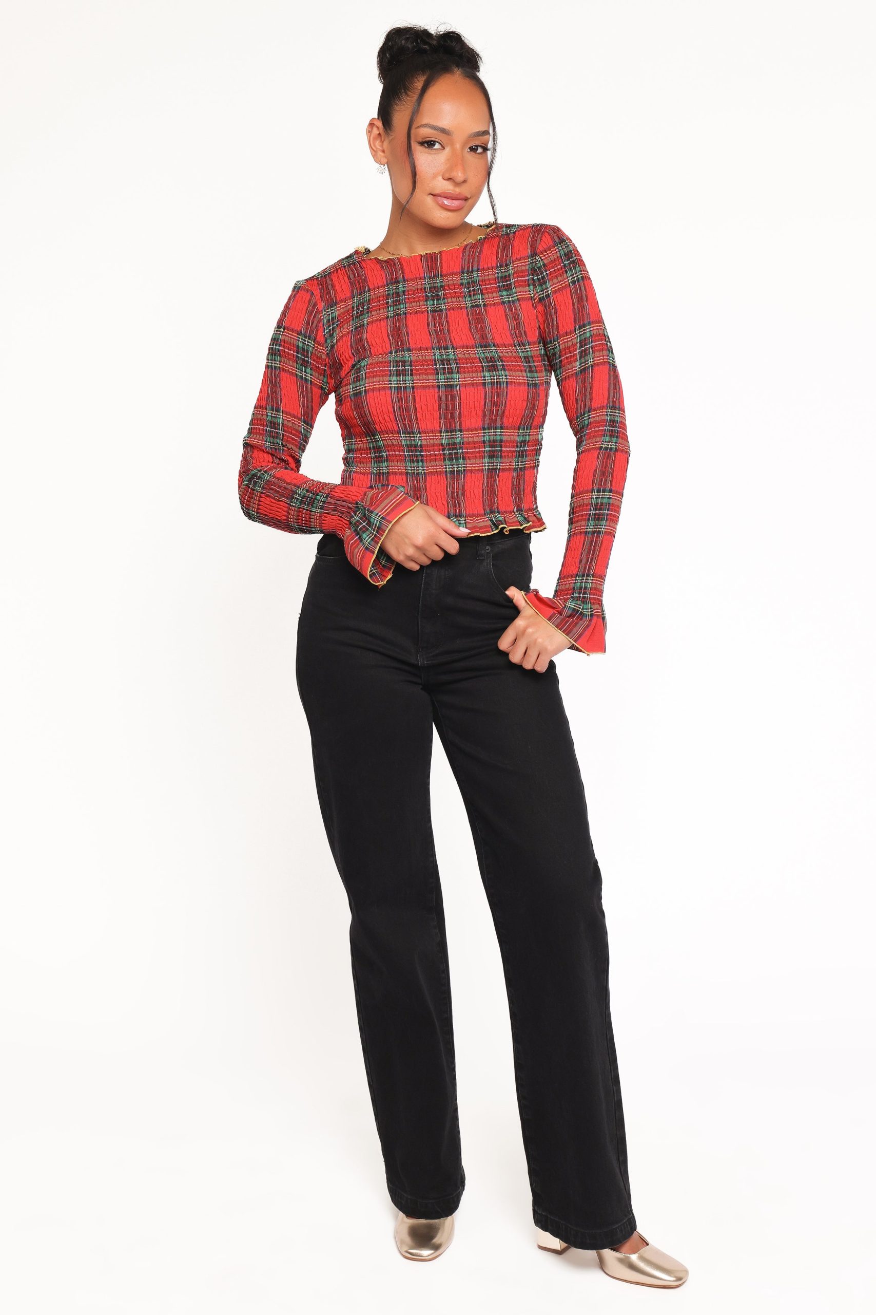 Lillee Ruched Top - Red Plaid - Image 6