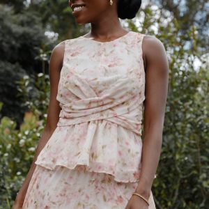 Limona Peplum Top - Blurred Pink Floral