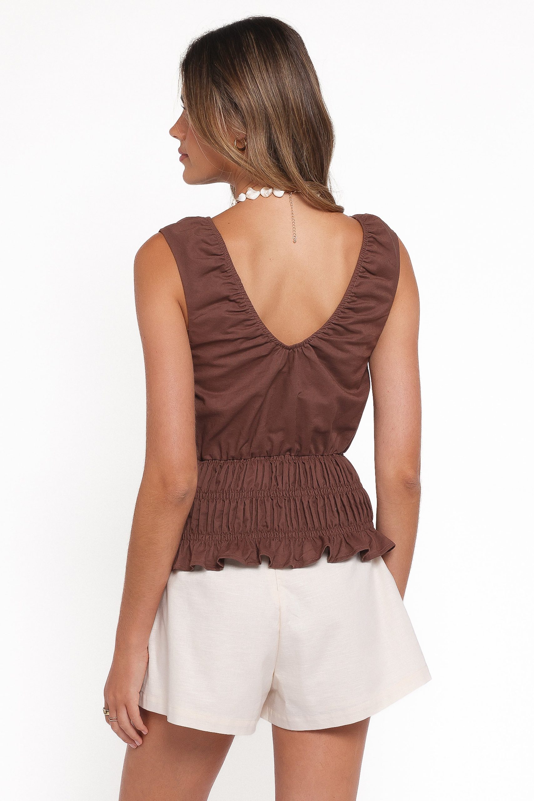 Lucilla Shirred Waist Top - Chocolate - Image 5