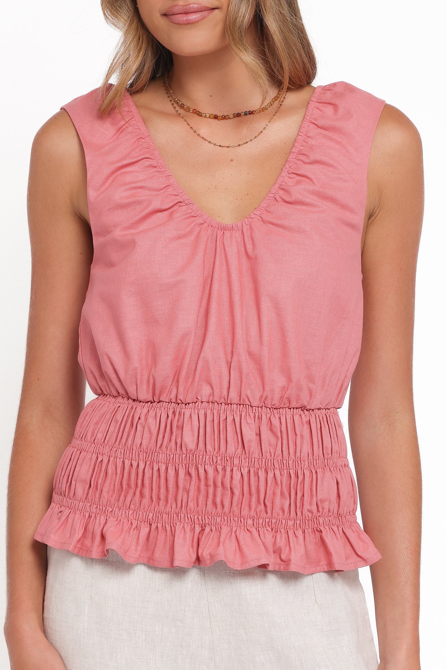 Lucilla Shirred Waist Top - Petal Pink - Image 3