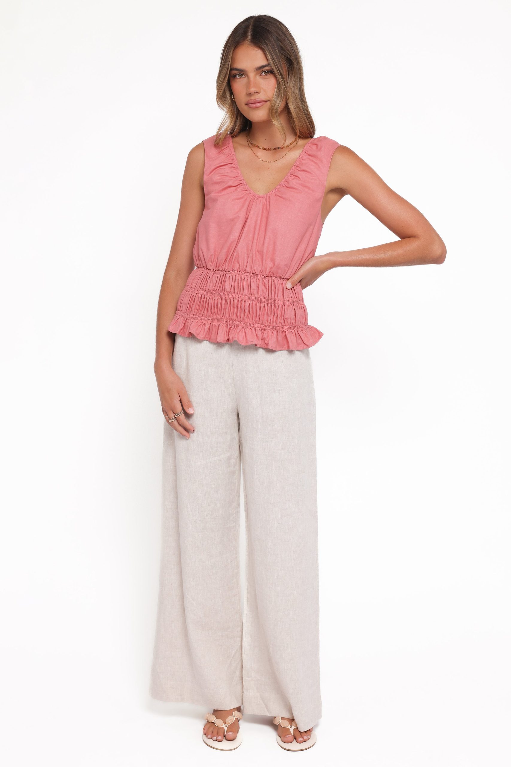 Lucilla Shirred Waist Top - Petal Pink - Image 6