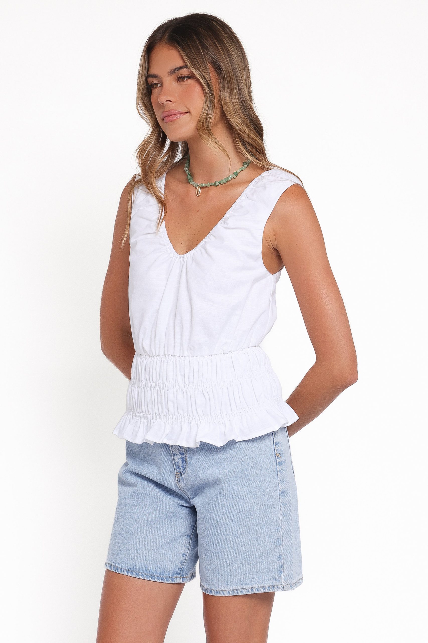 Lucilla Shirred Waist Top - White - Image 4