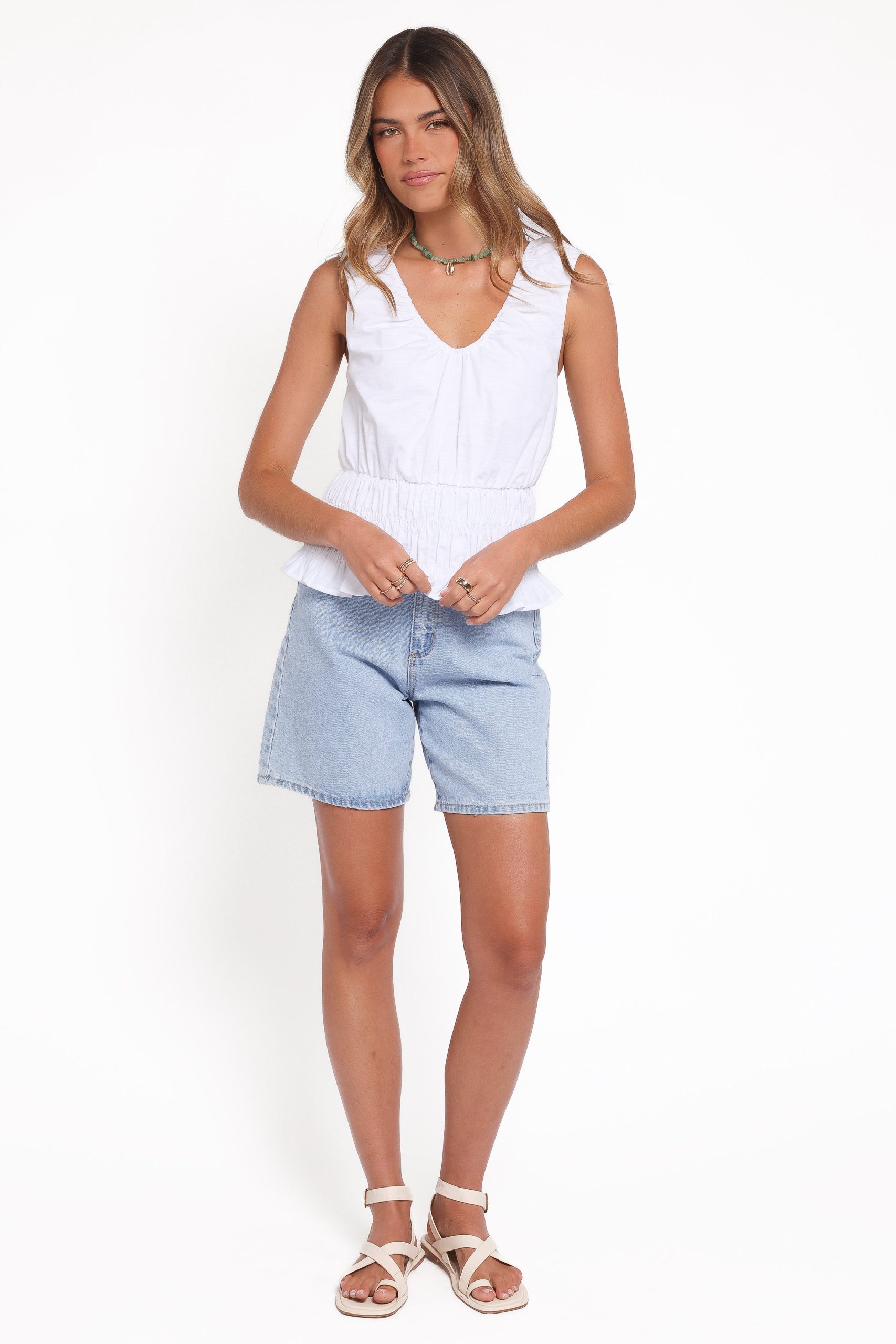 Lucilla Shirred Waist Top - White - Image 6