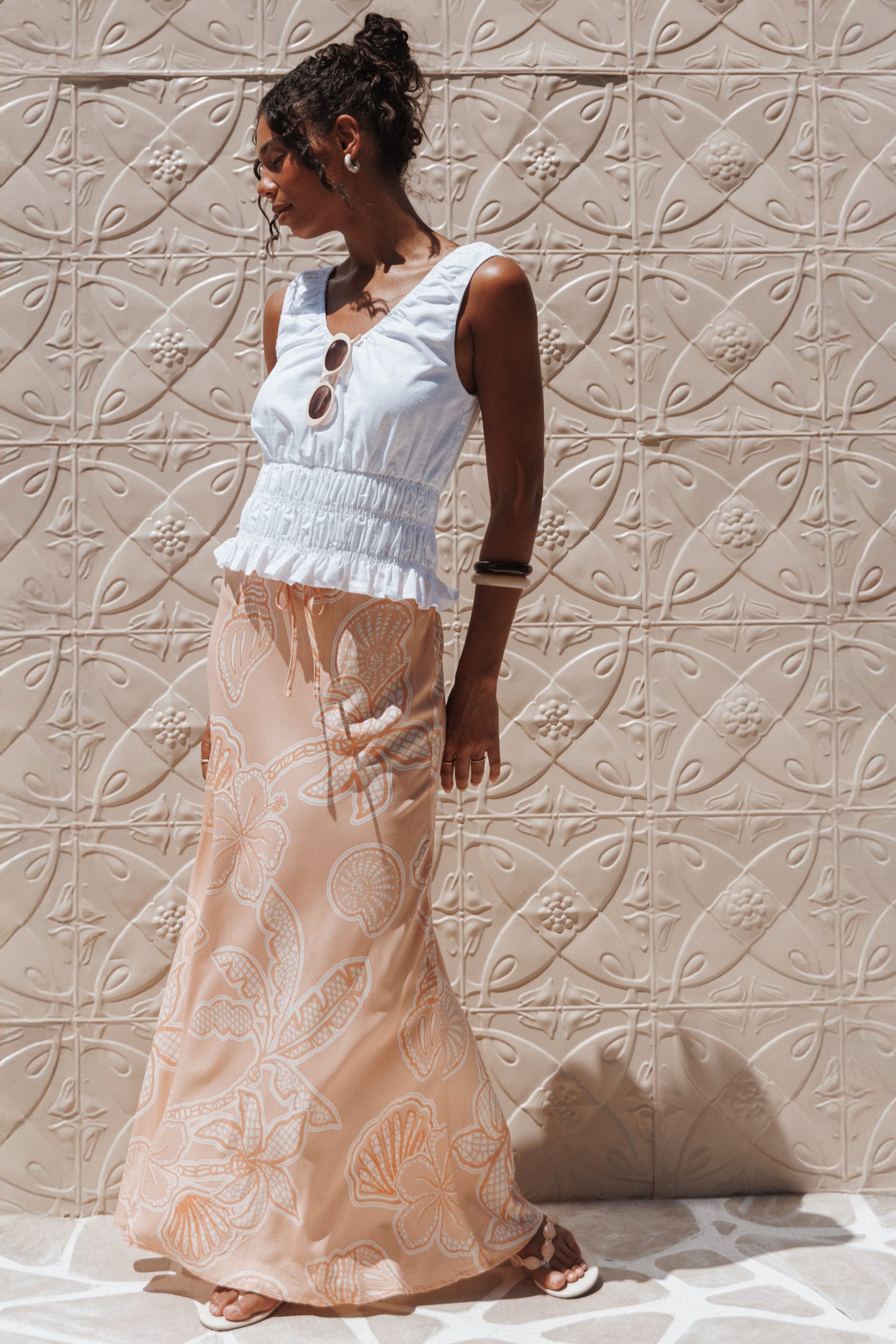 Lucilla Shirred Waist Top - White - Image 8