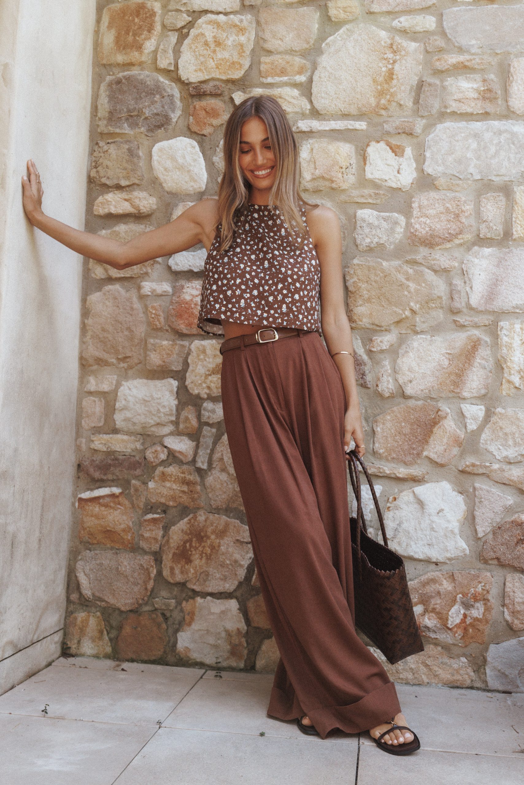 Madison Linen Cropped Tank - Brown Floral - Image 8