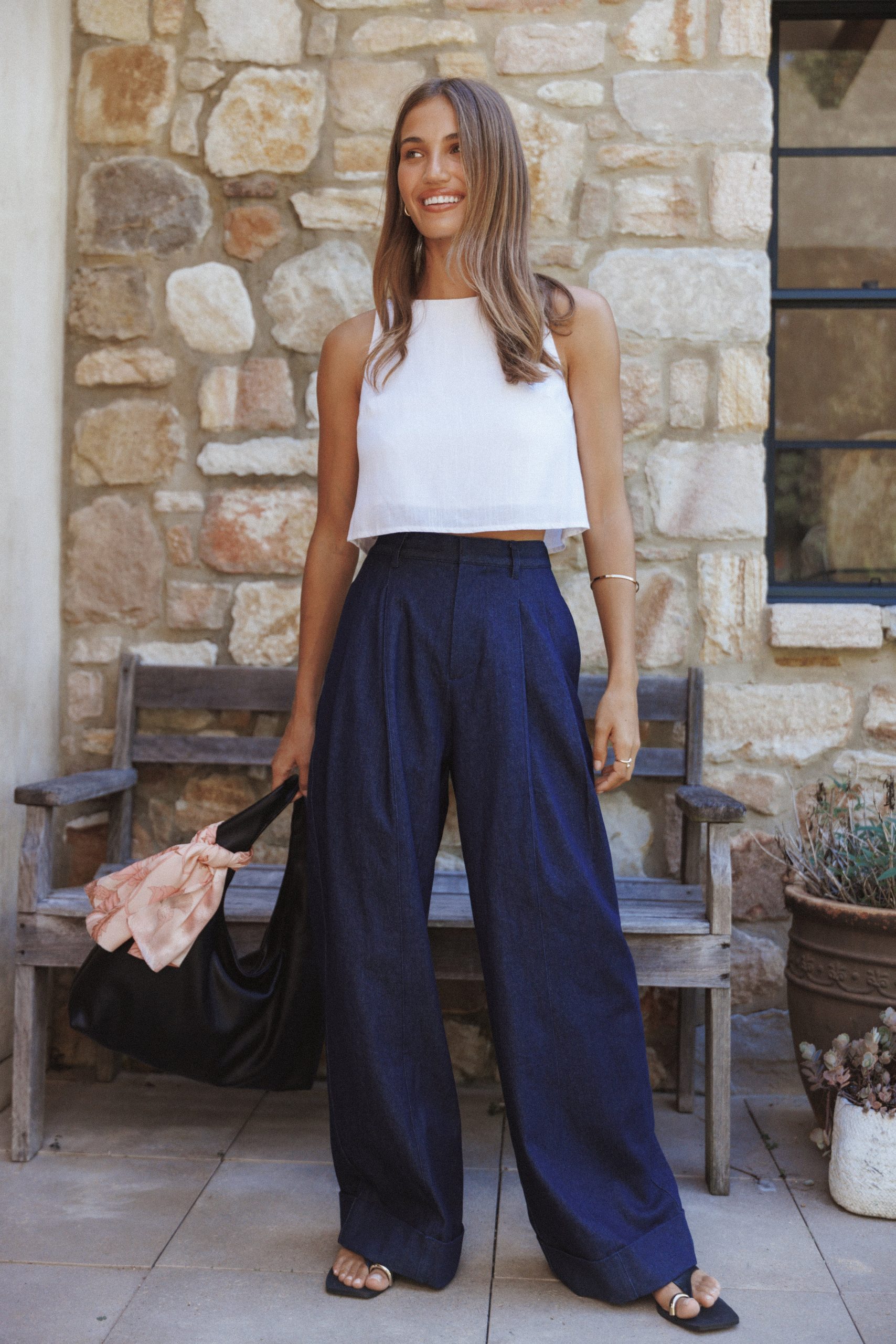 Madison Linen Cropped Tank - White - Image 7