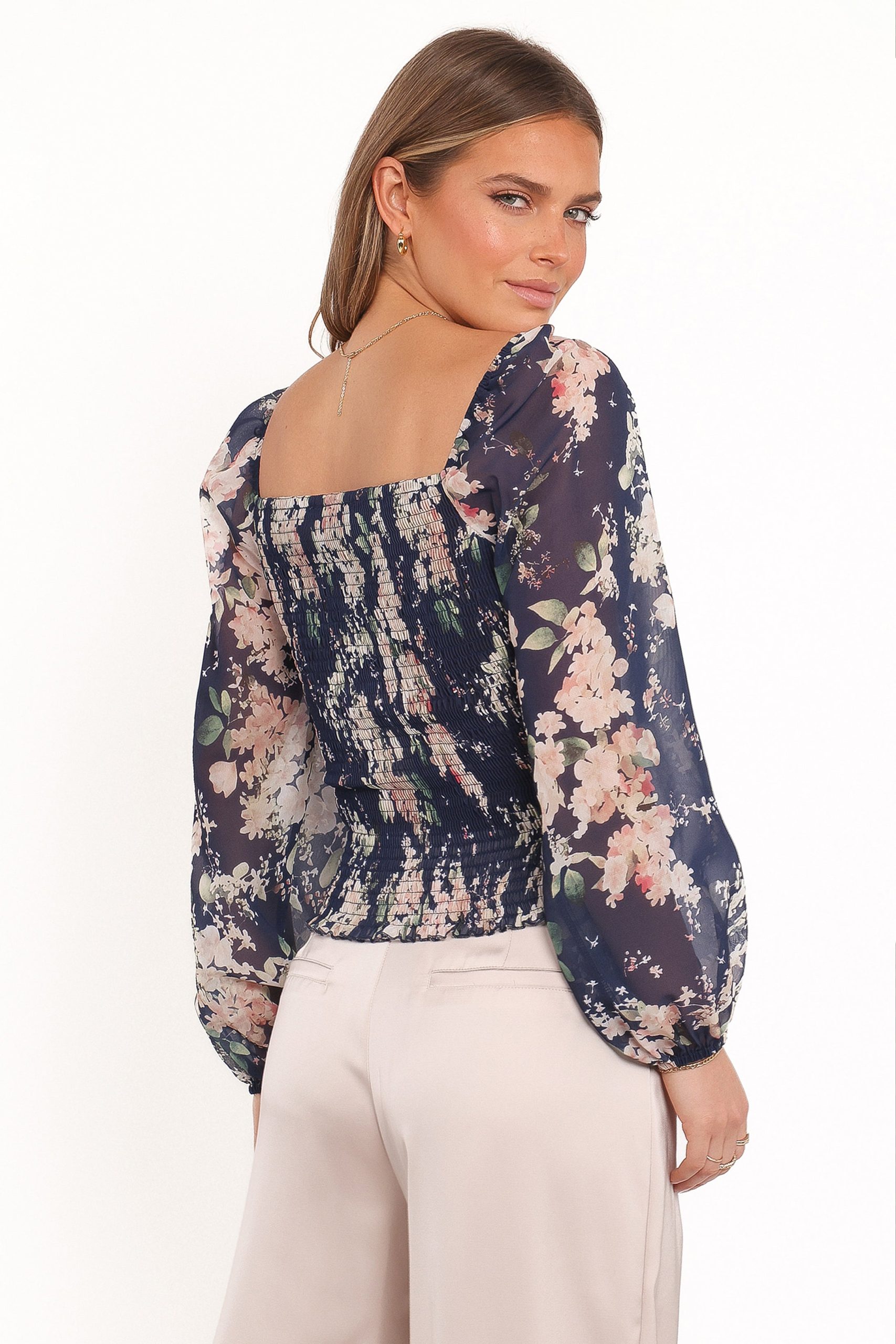 Maia Long Sleeve Top - Navy Floral - Image 5