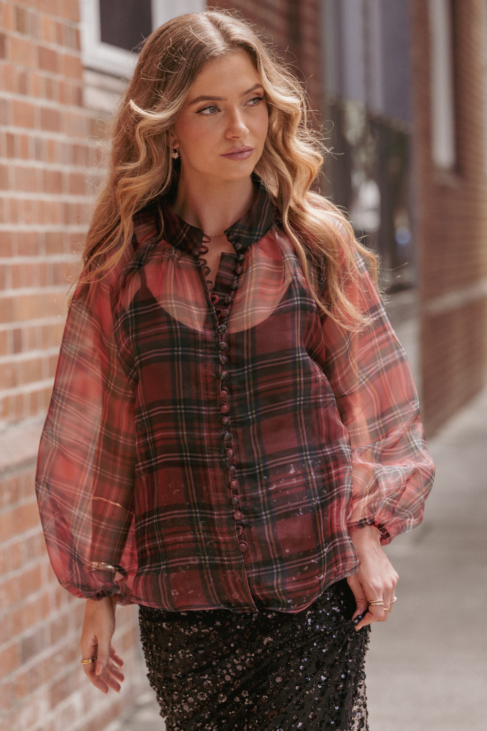 Marni Organza Top - Red Plaid - Image 8