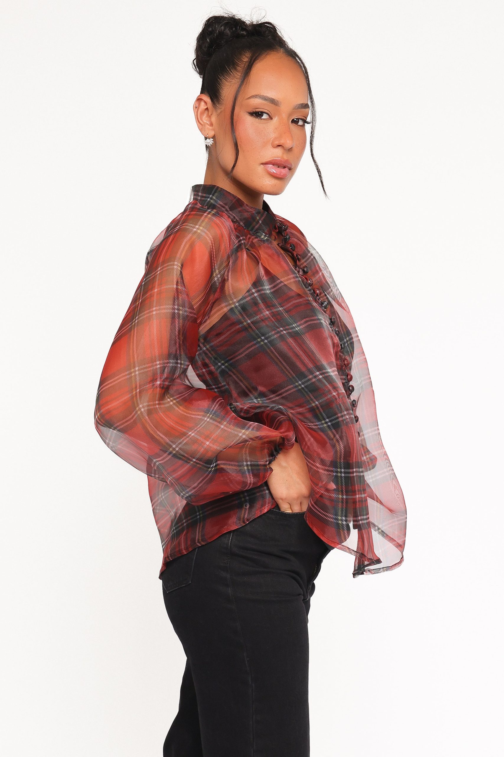 Marni Organza Top - Red Plaid - Image 4