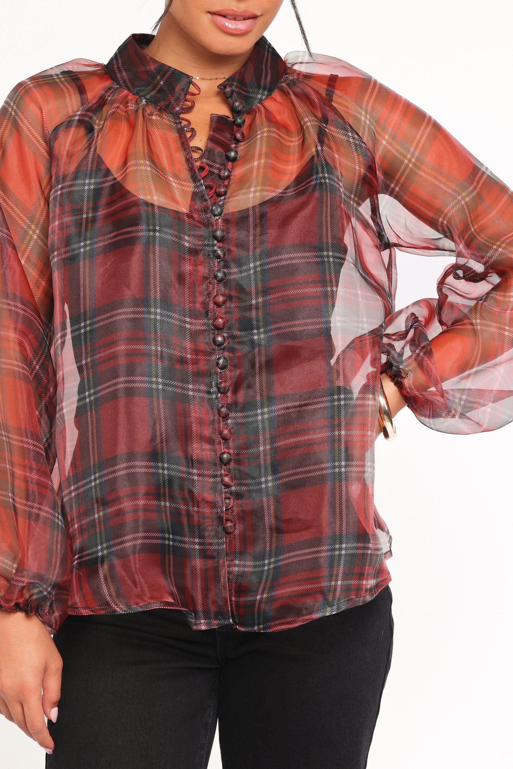 Marni Organza Top - Red Plaid - Image 3