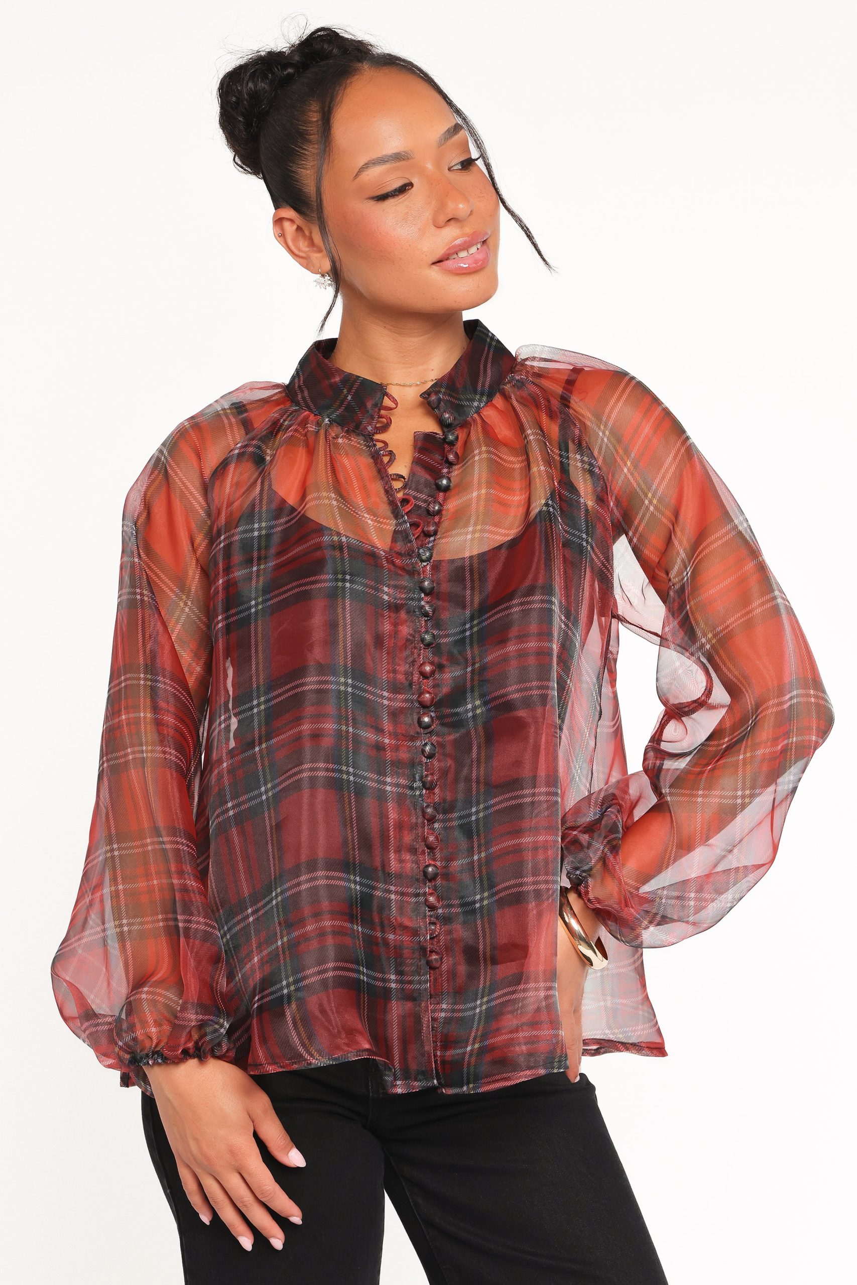 Marni Organza Top - Red Plaid - Image 2