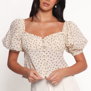 Maud Top - Cream Brown Floral