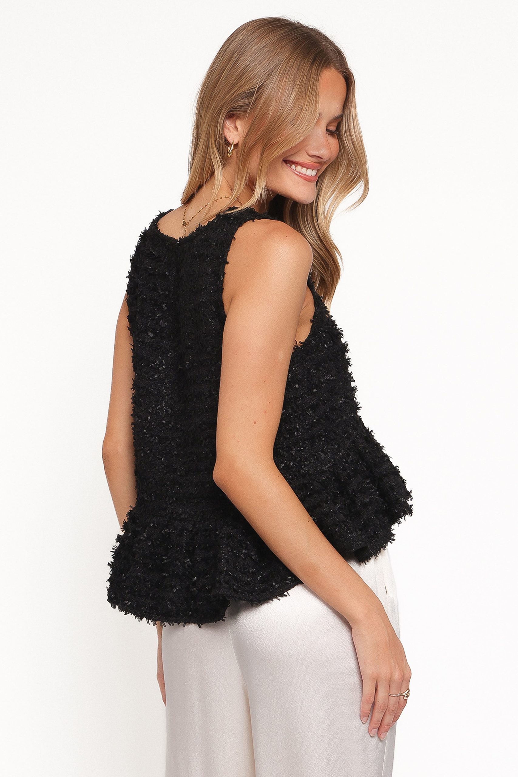 Meira Peplum Drop Hem Tank Top - Black - Image 5