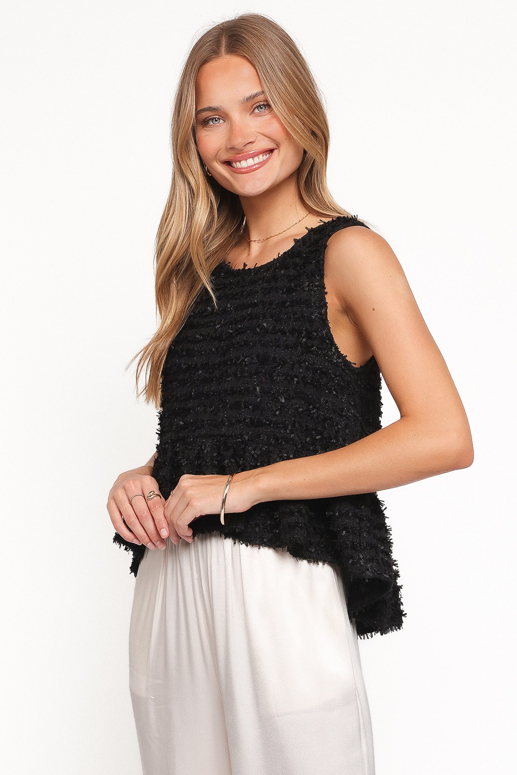 Meira Peplum Drop Hem Tank Top - Black - Image 4