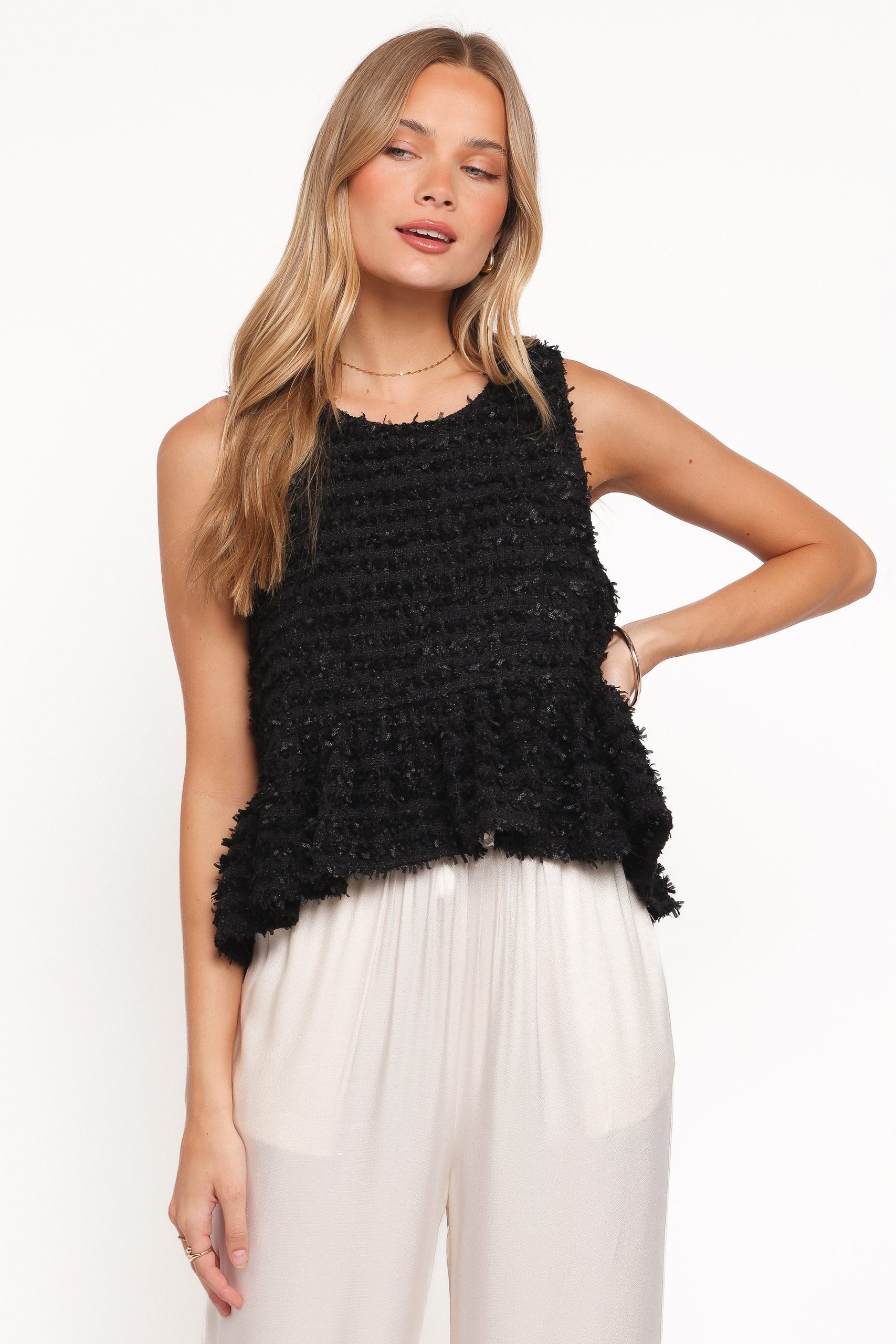 Meira Peplum Drop Hem Tank Top - Black - Image 3