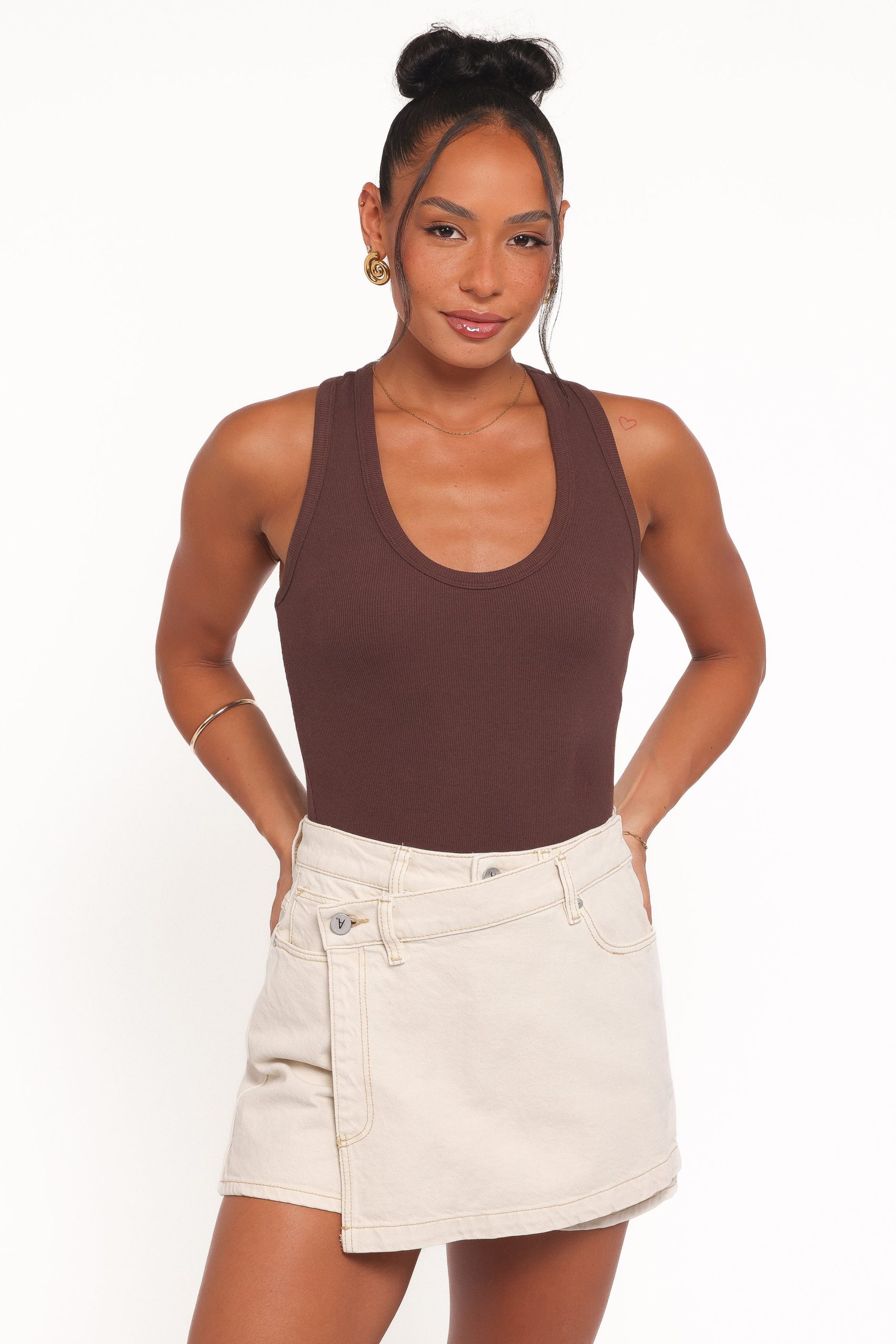 Miles Racerback Rib Knit Tank Top - Espresso - Image 3