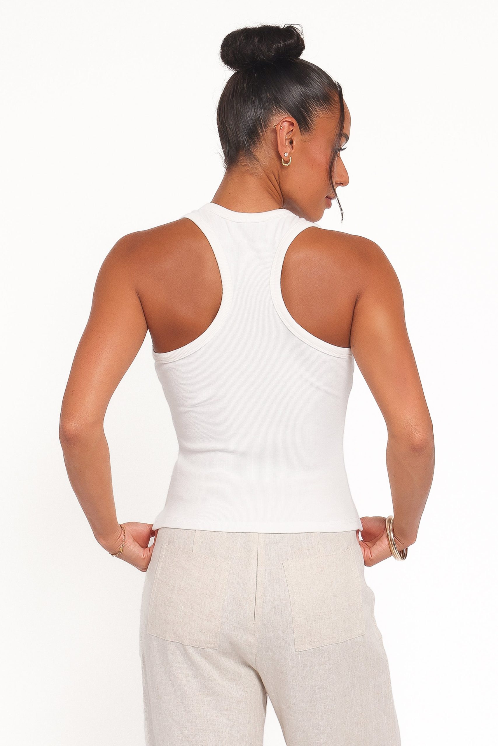 Miles Racerback Rib Knit Tank Top - White - Image 5