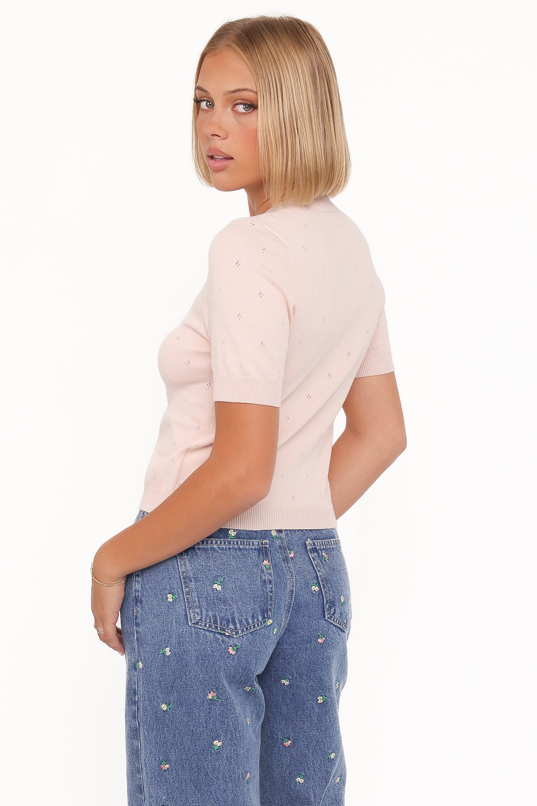 Monae Pointelle Button Up Top - Pink - Image 4